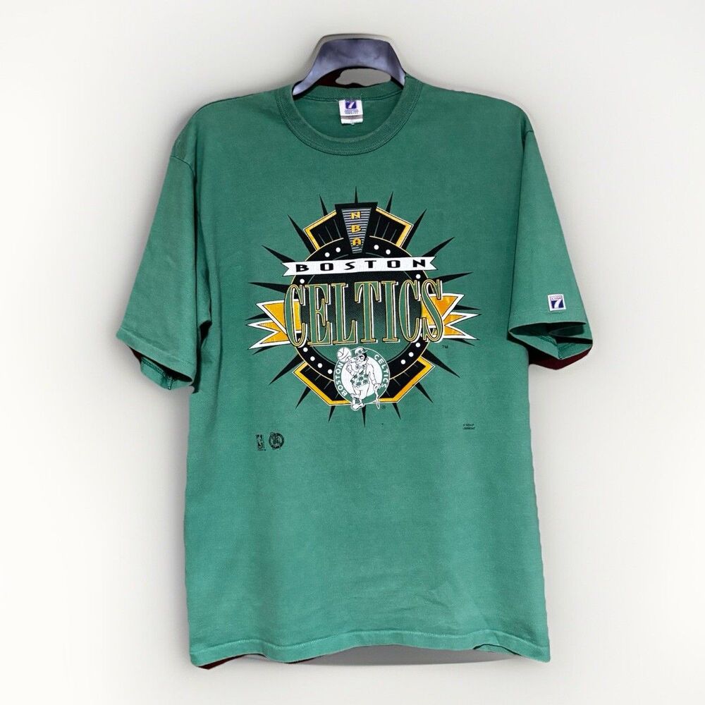 Logo 7 Celtics Shirt Men's Size XL 80s Vintage Single Stich Boston NBA Made USA